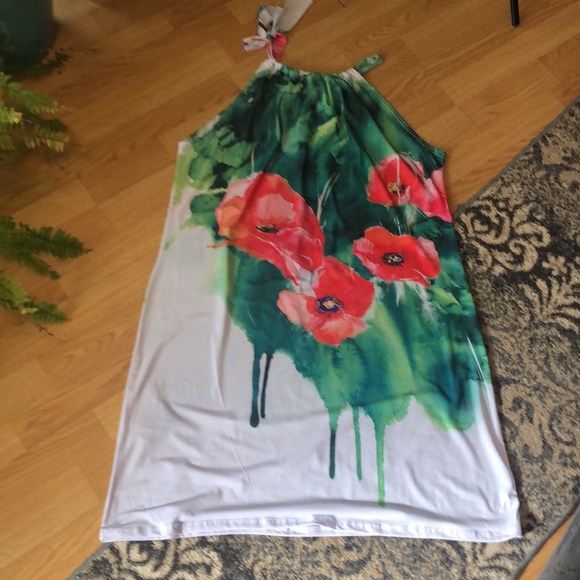 Vibrant Summer Dress, fits like 16/18, Labeled 3X Poliana Plus, Stretchy Knit - Picture 10 of 10